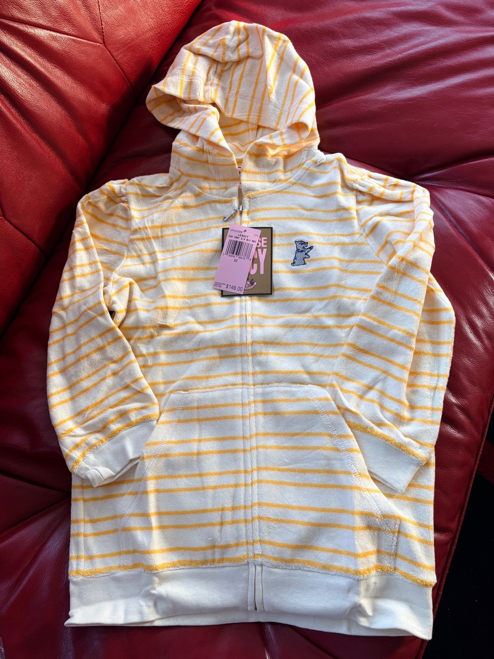 NWT vintage Y2K terry Hoodie size M yellow white stripe 3/4 Slv